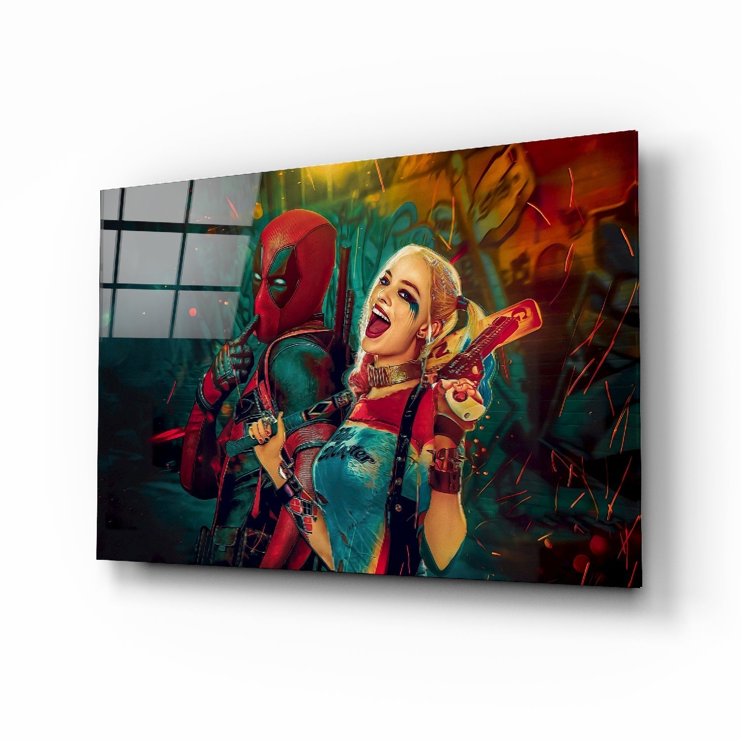 Harley Quinn ve Deadpool Cam Tablo | Insigne Art | Üstün Kalite
