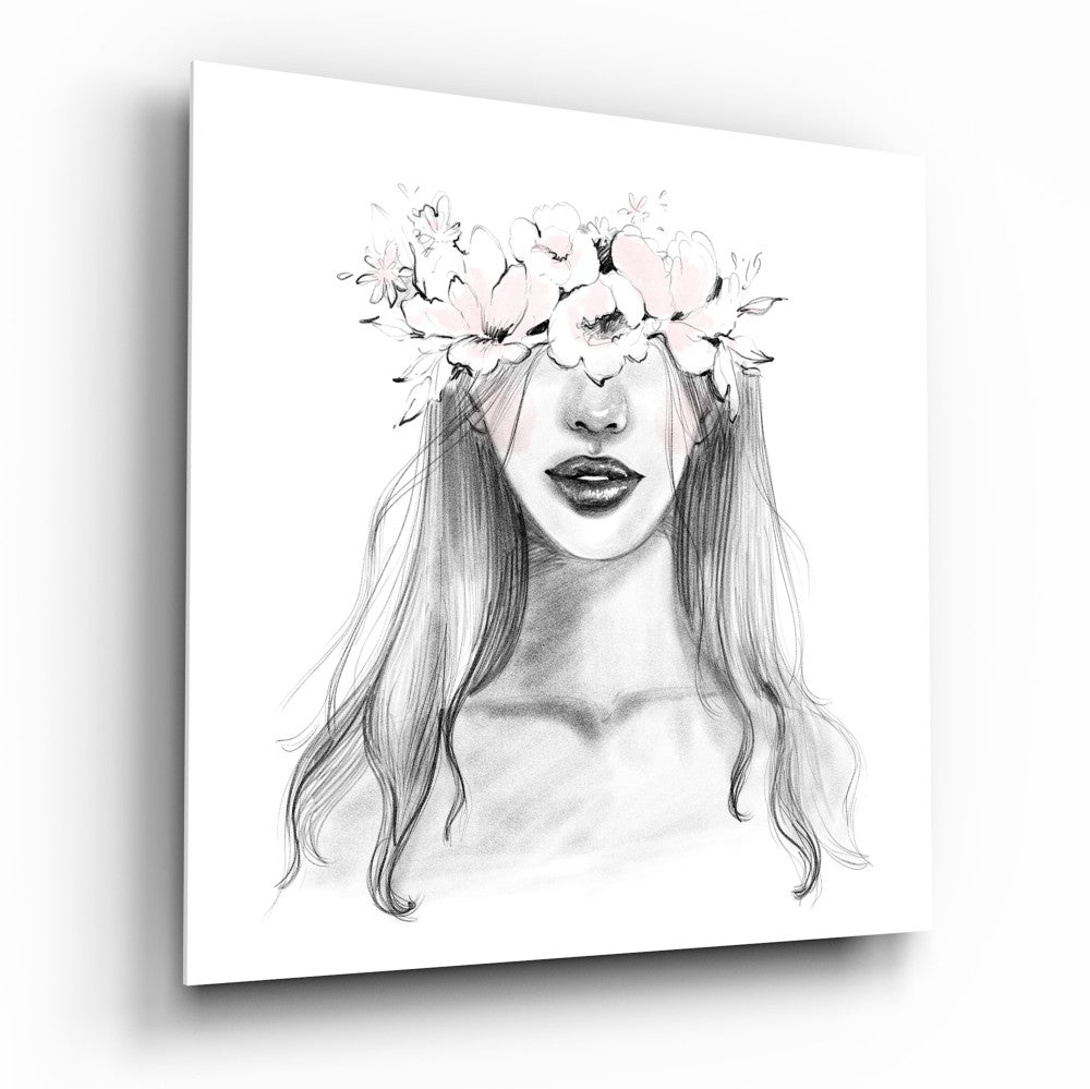 Çiçek Taçlı Kadın Cam Tablo | Insigne Art | Üstün Kalite
