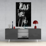 Black and White Flowers Glass Wall Art