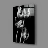 Black and White Flowers Glass Wall Art